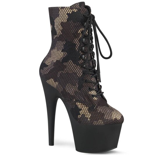 Pleaser ADORE-1020CM Bottines à plateforme mailles Camouflage Noir Marron EU-35/US-5
