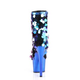 Pleaser ADORE-1031SSQ Bottines à plateforme Paillettes Chrome Bleu EU-39/US-9