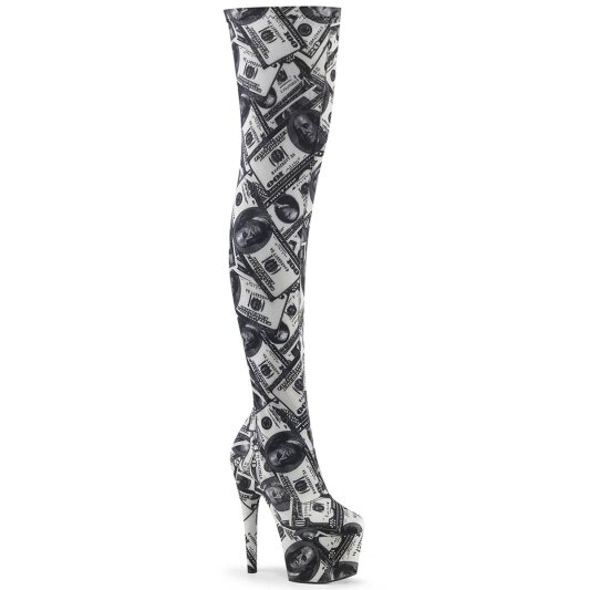 Pleaser ADORE-3000DP Bottes cuissardes à plateforme Noir Blanc EU-35/US-5