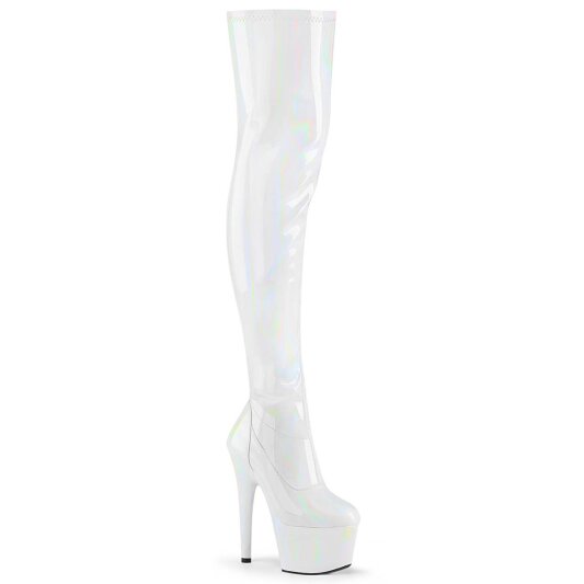Pleaser ADORE-3000HWR Bottes cuissardes à plateforme Holo Blanc EU-42/US-12