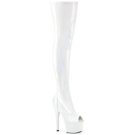 Pleaser ADORE-3011HWR Bottes cuissardes à plateforme Holo Blanc EU-36/US-6