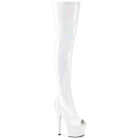 Pleaser ADORE-3011HWR Bottes cuissardes à plateforme Holo Blanc EU-38/US-8