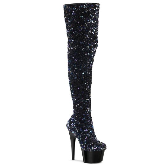 Pleaser ADORE-3020 Bottes cuissardes à plateforme Paillettes Noir EU-35/US-5