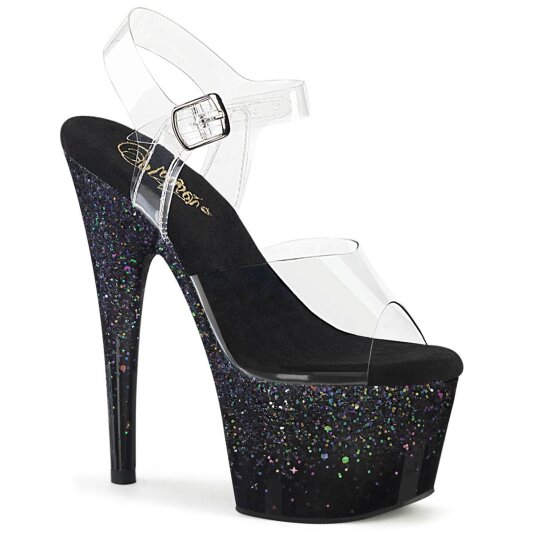 Pleaser ADORE-708SS Sandales à plateforme Paillettes Transparent Noir EU-36/US-6