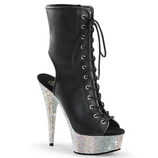 Pleaser BEJEWELED-1016-6 Bottines à plateforme Cuir synthétique Strass Noir Argent EU-36/US-6