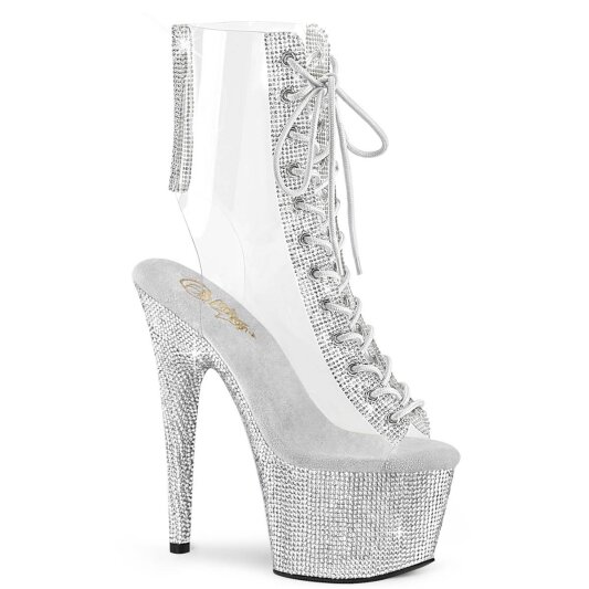 Pleaser BEJEWELED-1016C-2-7 Bottines à plateforme Strass Transparent Argent EU-40/US-10