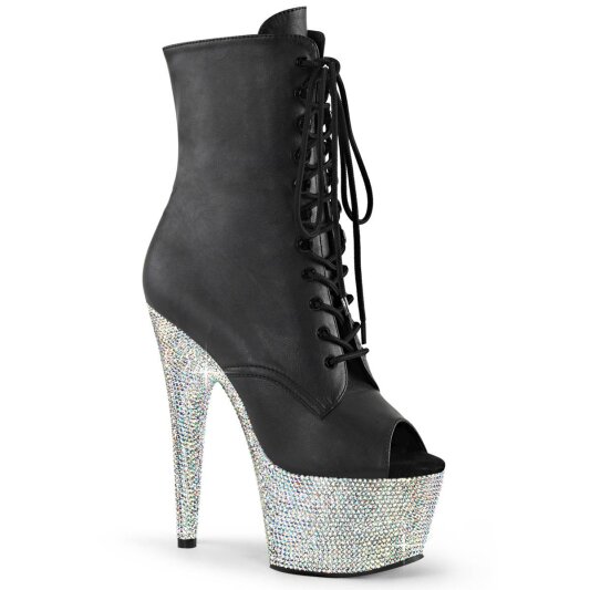 Pleaser BEJEWELED-1021-7 Bottines à plateforme Cuir synthétique Strass Noir Argent EU-41/US-11