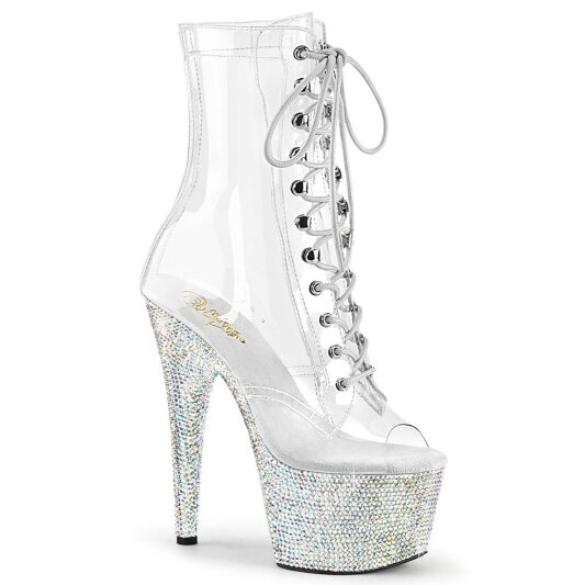 Pleaser BEJEWELED-1021C-7 Bottines à plateforme Strass Transparent Argent EU-35/US-5