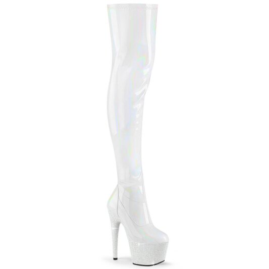 Pleaser BEJEWELED-3000-7 Bottes cuissardes à plateforme Holo Strass Blanc EU-42/US-12