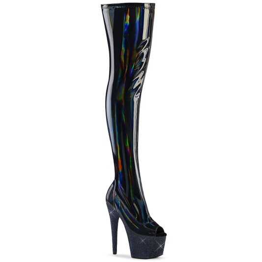 Pleaser BEJEWELED-3011-7 Bottes cuissardes à plateforme Holo Strass Noir EU-41/US-11
