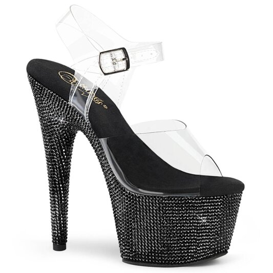 Pleaser BEJEWELED-708DM Sandales à plateforme Strass Transparent Noir EU-36/US-6
