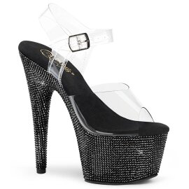Pleaser BEJEWELED-708DM Sandales à plateforme Strass Transparent Noir EU-38/US-8