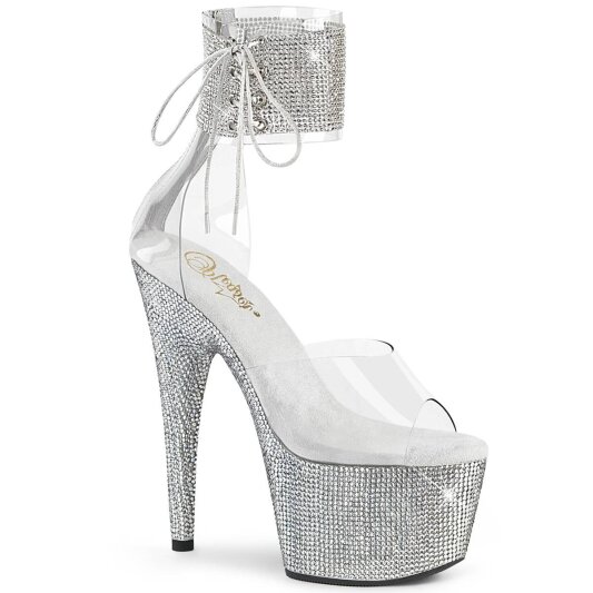 Pleaser BEJEWELED-724RS Sandales à plateforme Strass Transparent Argent EU-35/US-5