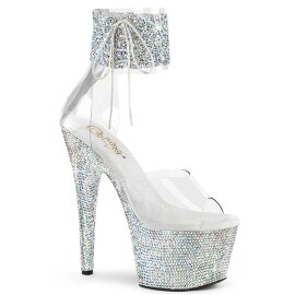 Pleaser BEJEWELED-724RS-02 Sandales à plateforme Strass Transparent Argent EU-38/US-8