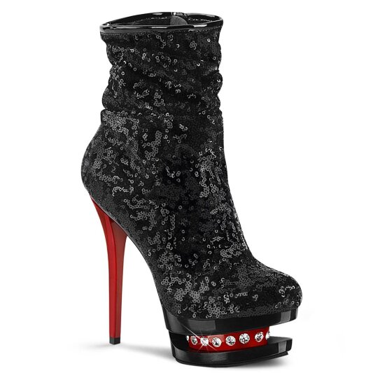 Pleaser BLONDIE-R-1009 Bottines à plateforme Paillettes Noir Rouge EU-36/US-6