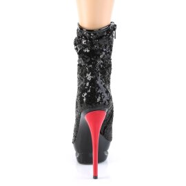 Pleaser BLONDIE-R-1009 Bottines à plateforme Paillettes Noir Rouge EU-36/US-6