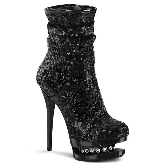 Pleaser BLONDIE-R-1009 Bottines à plateforme Paillettes Noir EU-36/US-6