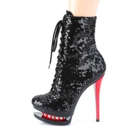 Pleaser BLONDIE-R-1020 Bottines à plateforme Paillettes Noir EU-35/US-5