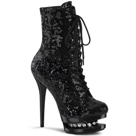 Pleaser BLONDIE-R-1020 Bottines à plateforme Paillettes Noir Rouge EU-35/US-5