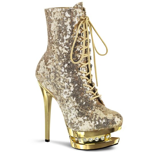 Pleaser BLONDIE-R-1020 Bottines à plateforme Paillettes Chrome Or EU-35/US-5