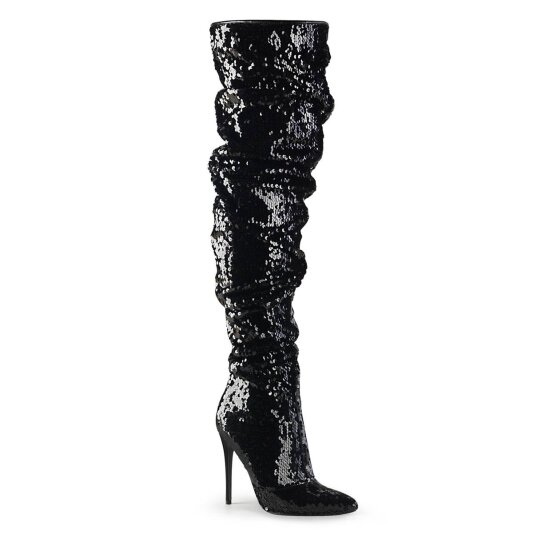 Pleaser COURTLY-3011 Bottes cuissardes Paillettes Noir EU-44/US-14