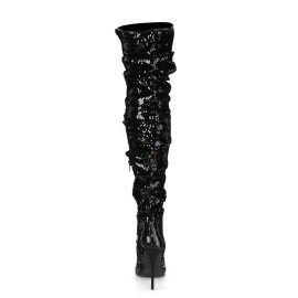 Pleaser COURTLY-3011 Bottes cuissardes Paillettes Noir EU-36/US-6