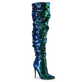 Pleaser COURTLY-3011 Bottes cuissardes Paillettes Vert...