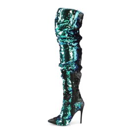 Pleaser COURTLY-3011 Bottes cuissardes Paillettes Vert Bleu EU-41/US-11