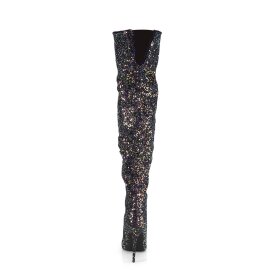 Pleaser COURTLY-3015 Bottes cuissardes Paillettes Noir EU-38/US-8