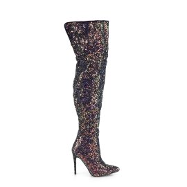 Pleaser COURTLY-3015 Bottes cuissardes Paillettes Noir EU-38/US-8