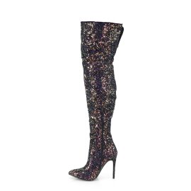 Pleaser COURTLY-3015 Bottes cuissardes Paillettes Noir EU-39/US-9