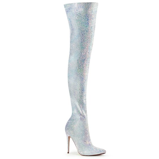 Pleaser COURTLY-3015 Bottes cuissardes Paillettes Blanc EU-37/US-7