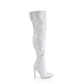 Pleaser COURTLY-3015 Bottes cuissardes Paillettes Blanc EU-37/US-7