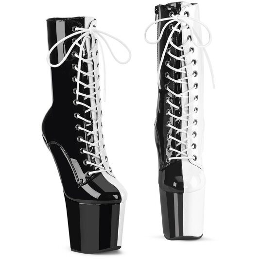 Pleaser CRAZE-1040TT Bottines à plateforme Vernis Noir Blanc EU-37/US-7