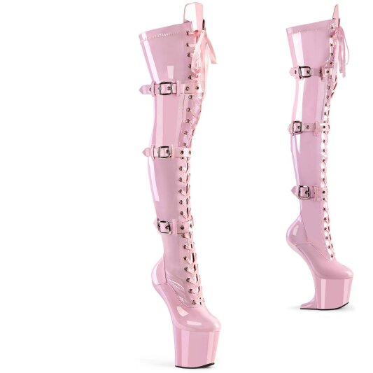 Pleaser CRAZE-3028 Bottes cuissardes à plateforme Vernis Rose EU-38/US-8