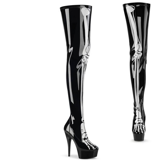 Pleaser DELIGHT-3000BONE Bottes cuissardes à plateforme Vernis Noir EU-36/US-6