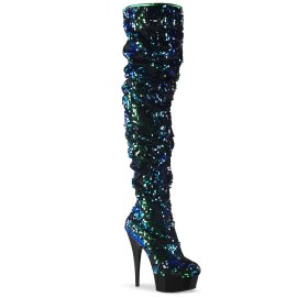 Pleaser DELIGHT-3004 Bottes cuissardes à plateforme Paillettes Vert EU-35/US-5