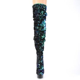 Pleaser DELIGHT-3004 Bottes cuissardes à plateforme Paillettes Vert EU-35/US-5