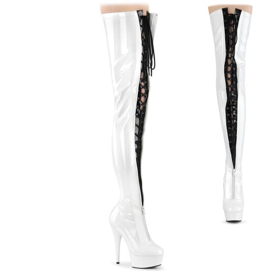 Pleaser DELIGHT-3027 Bottes cuissardes à plateforme Vernis Blanc EU-35/US-5