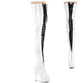 Pleaser DELIGHT-3027 Bottes cuissardes à plateforme Vernis Blanc EU-35/US-5