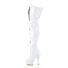 Pleaser DELIGHT-3027 Bottes cuissardes à plateforme Vernis Blanc EU-35/US-5