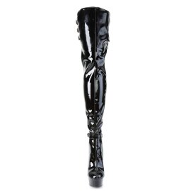 Pleaser DELIGHT-3055 Bottes cuissardes à plateforme Vernis Noir EU-35/US-5