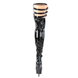 Pleaser DELIGHT-3055 Bottes cuissardes à plateforme Vernis Noir EU-35/US-5