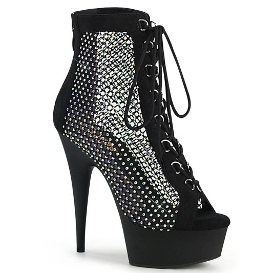 Pleaser DELIGHT-600-33RM Bottines à plateforme Daim synthétique Strass Noir EU-37/US-7