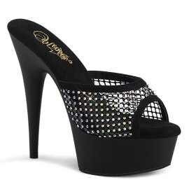 Pleaser DELIGHT-601-6RM Mules à plateforme Daim synthétique Strass Noir EU-35/US-5