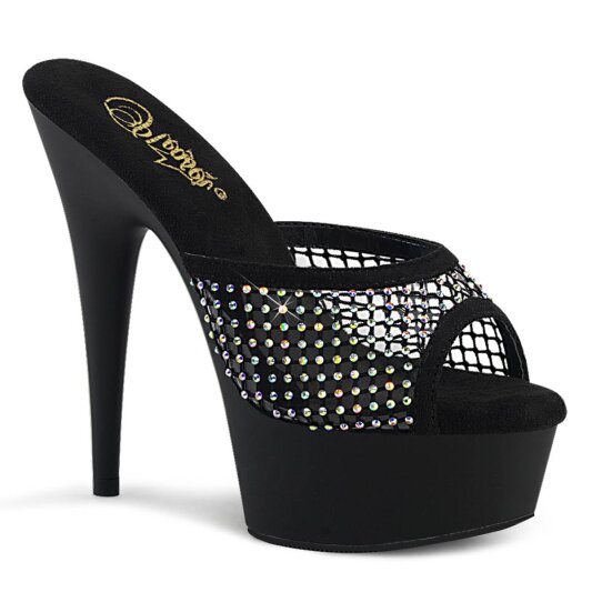 Pleaser DELIGHT-601-6RM Mules à plateforme Daim synthétique Strass Noir EU-36/US-6