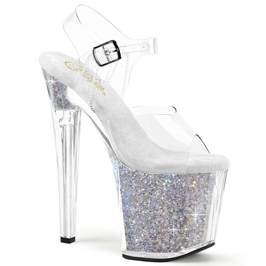 Pleaser ENCHANT-708RSI Sandales à plateforme Paillettes Transparent Argent EU-37/US-7