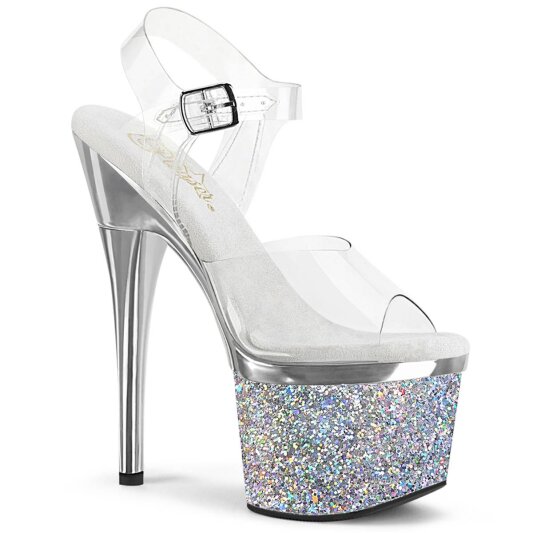 Pleaser ESTEEM-708CHLG Sandales à plateforme Paillettes Argent EU-35/US-5