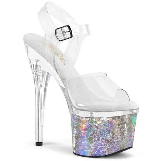 Pleaser ESTEEM-708CK Sandales à plateforme Holo Transparent Argent EU-37/US-7