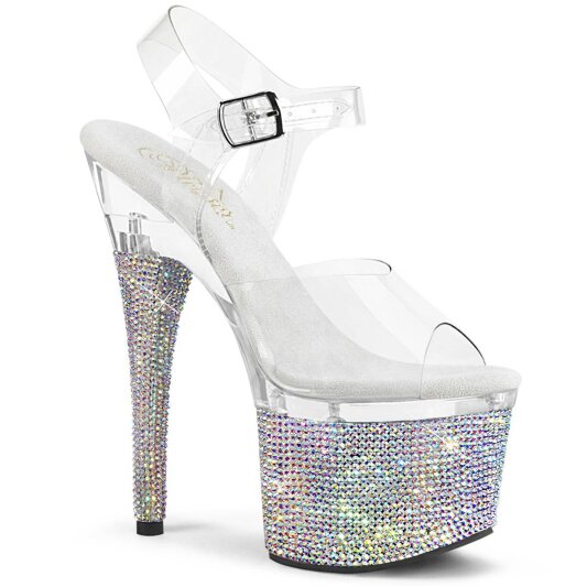 Pleaser ESTEEM-708DM Sandales à plateforme Strass Transparent Argent EU-35/US-5
